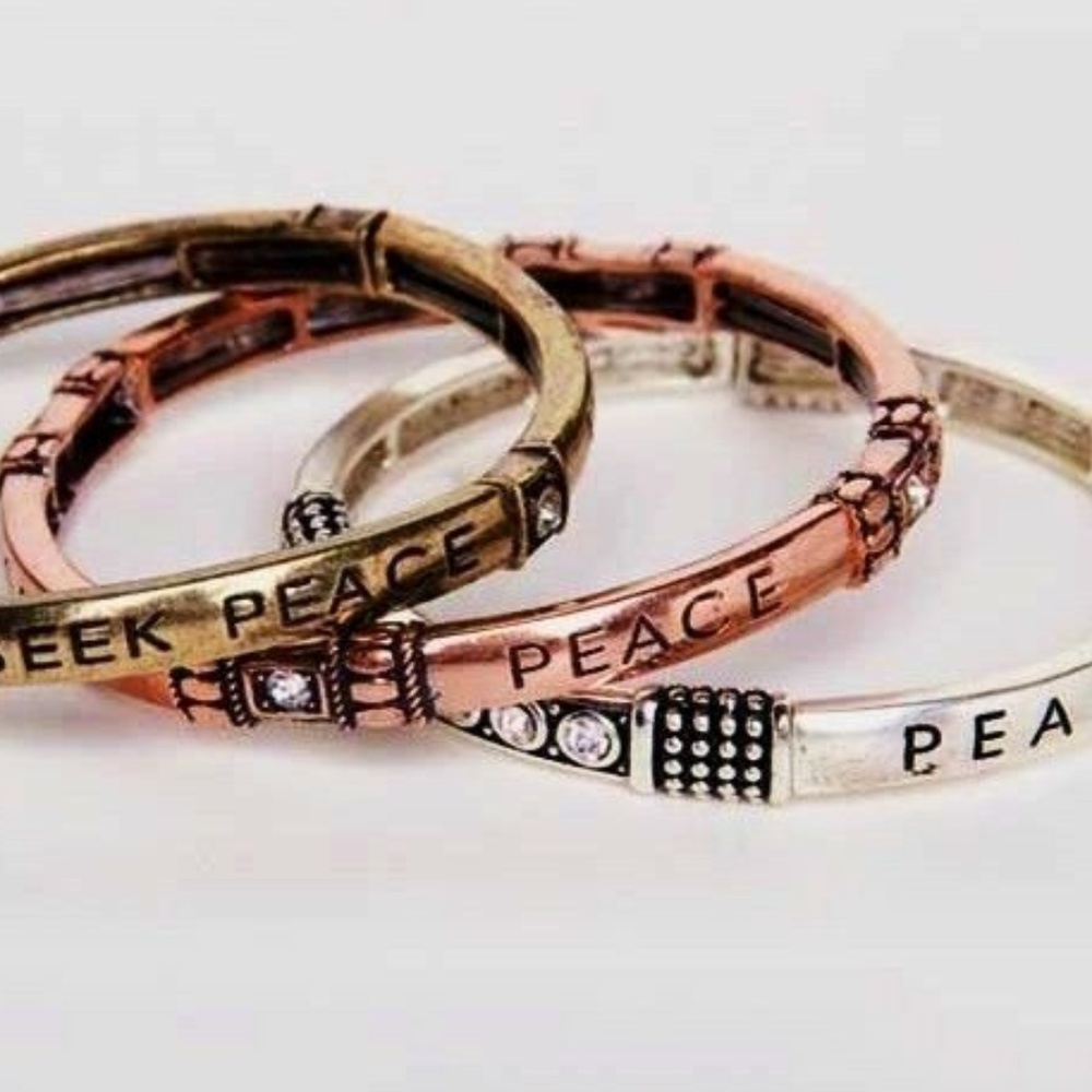 "SEEK PEACE & PRAYER" Tri-color Bracelets Set/3